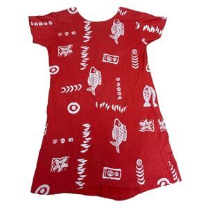 Vintage Exist Sports Women's Large Red Pink Short T-Shirt Dress Fish Sea Pattern